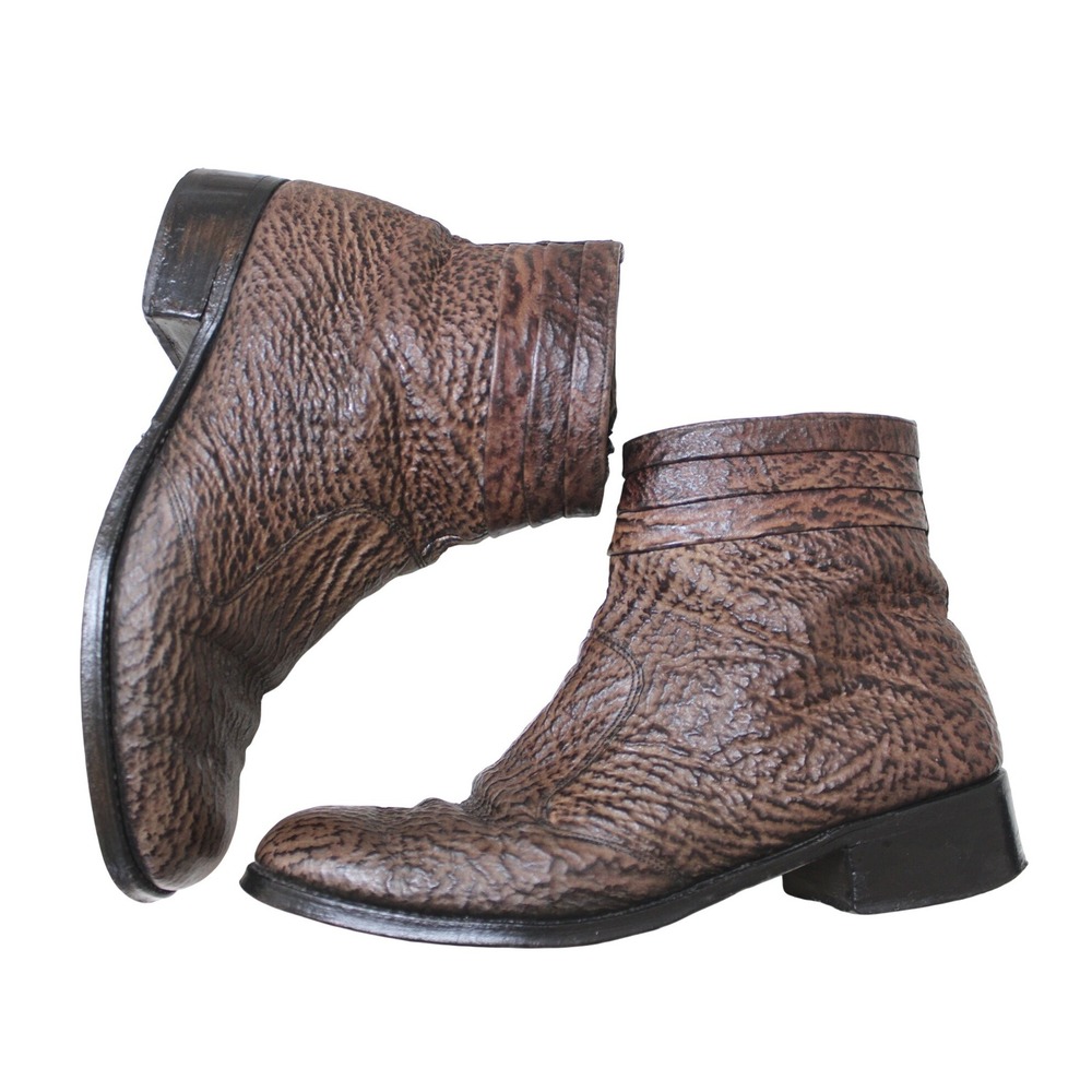 Genuine Sharkskin Western Ankle Boots Mens 11.5 Exotic Leather Brown Size Zip